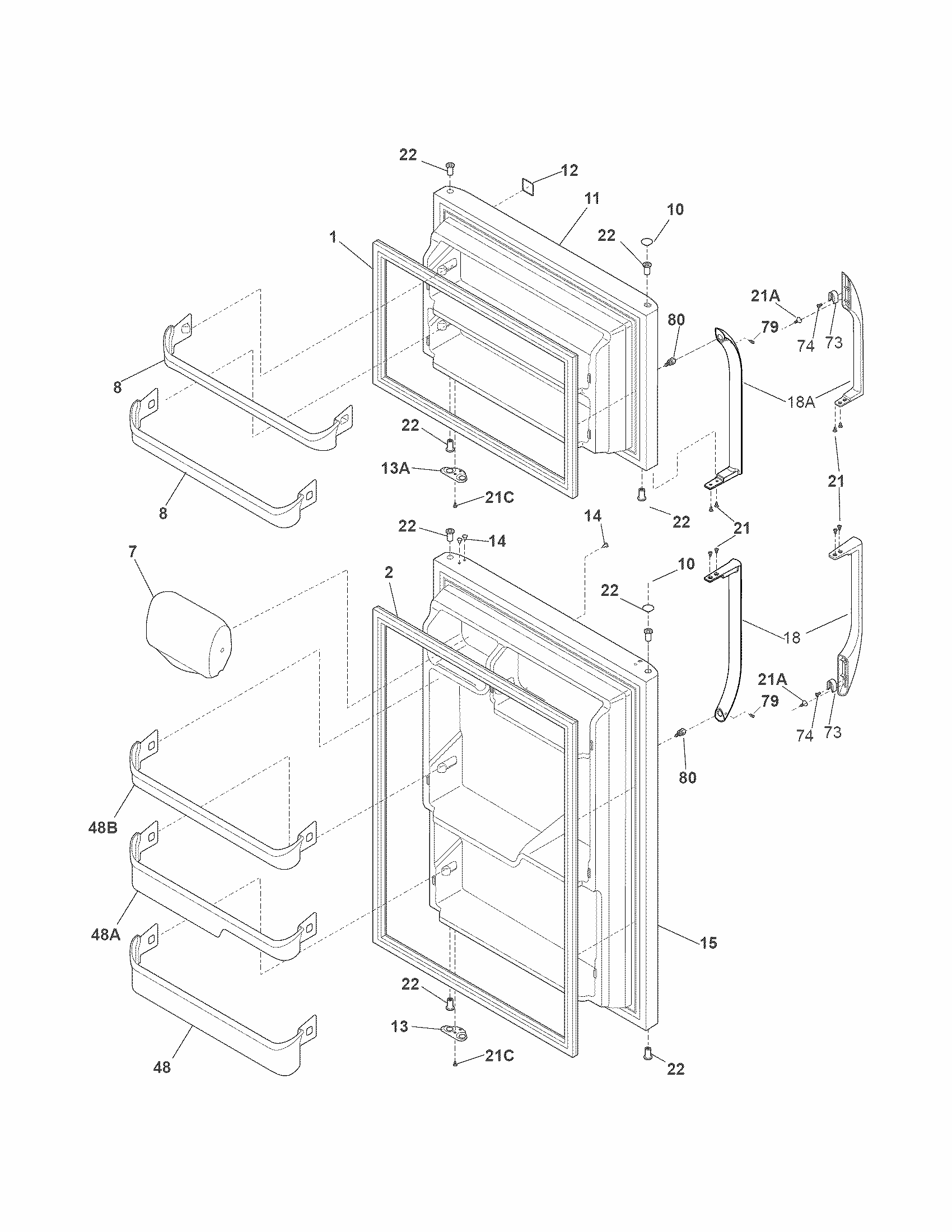 Door Diagram and Parts List for 25378899012  Kenmore Refrigerator