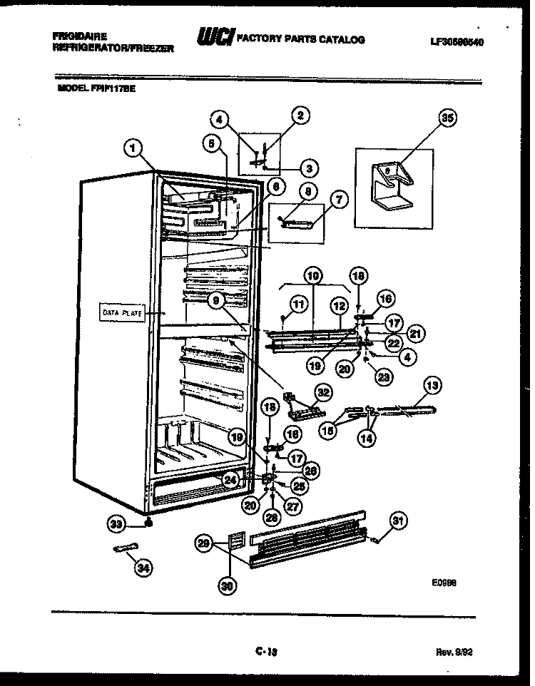 CABINET PARTS Diagram and Parts List for FPIF117BEL  Frigidaire Refrigerator