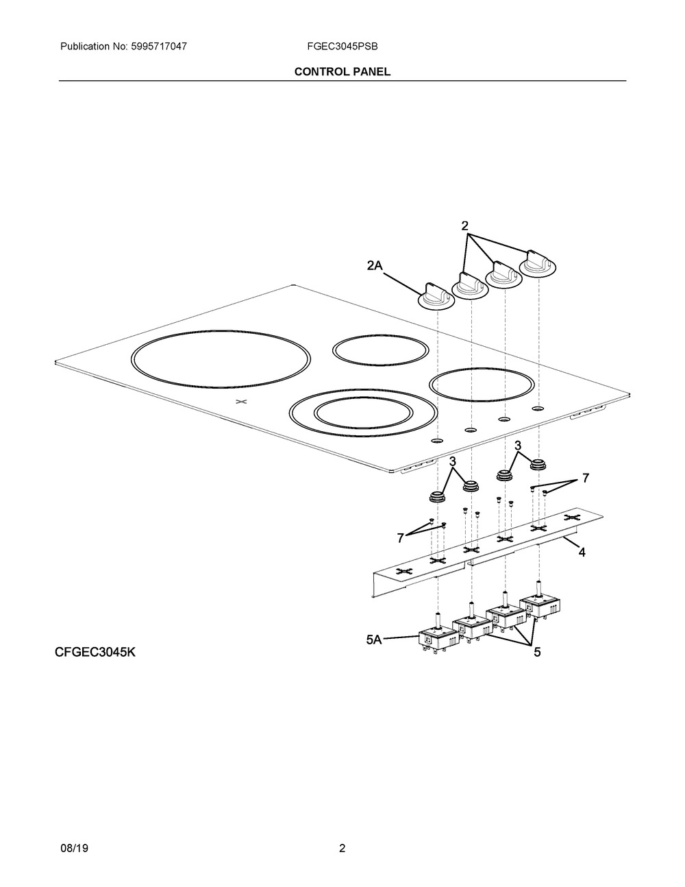 Control Panel Diagram and Parts List for FGEC3045PSB  Frigidaire Cooktop