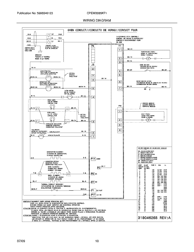 WIRING DIAGRAM Diagram and Parts List for CPEW3085KF1  Frigidaire Wall Oven