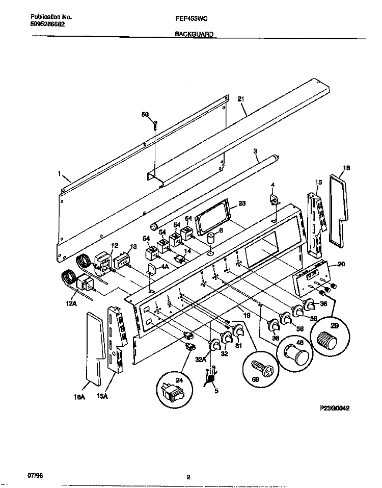 BACKGUARD Diagram and Parts List for FEF455WCBC  Frigidaire Range