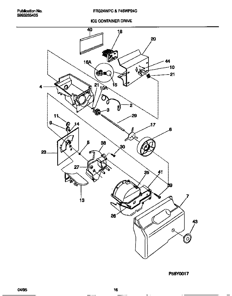 ICE CONTAINER DRIVE Diagram and Parts List for F45WP24CW0  Frigidaire Refrigerator