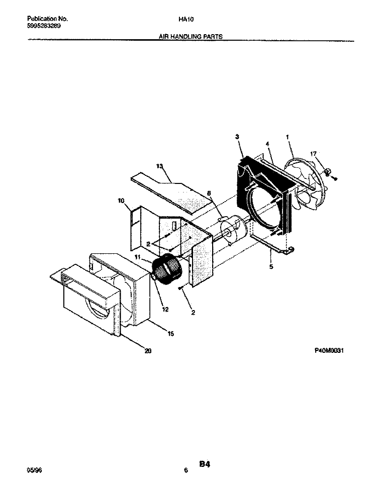 AIR HANDLING PARTS Diagram and Parts List for HA10B  Frigidaire Air Conditioner
