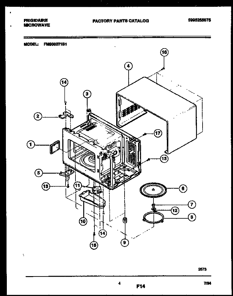 WRAPPER AND MOTOR ASSEMBLY Diagram and Parts List for FMS062T1B1  Frigidaire Microwave