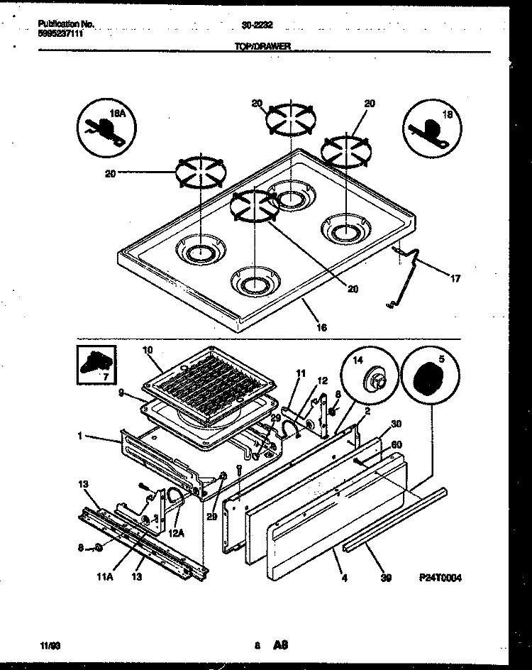COOKTOP AND BROILER DRAWER PARTS Diagram and Parts List for 30-2232-23-03  Tappan Range