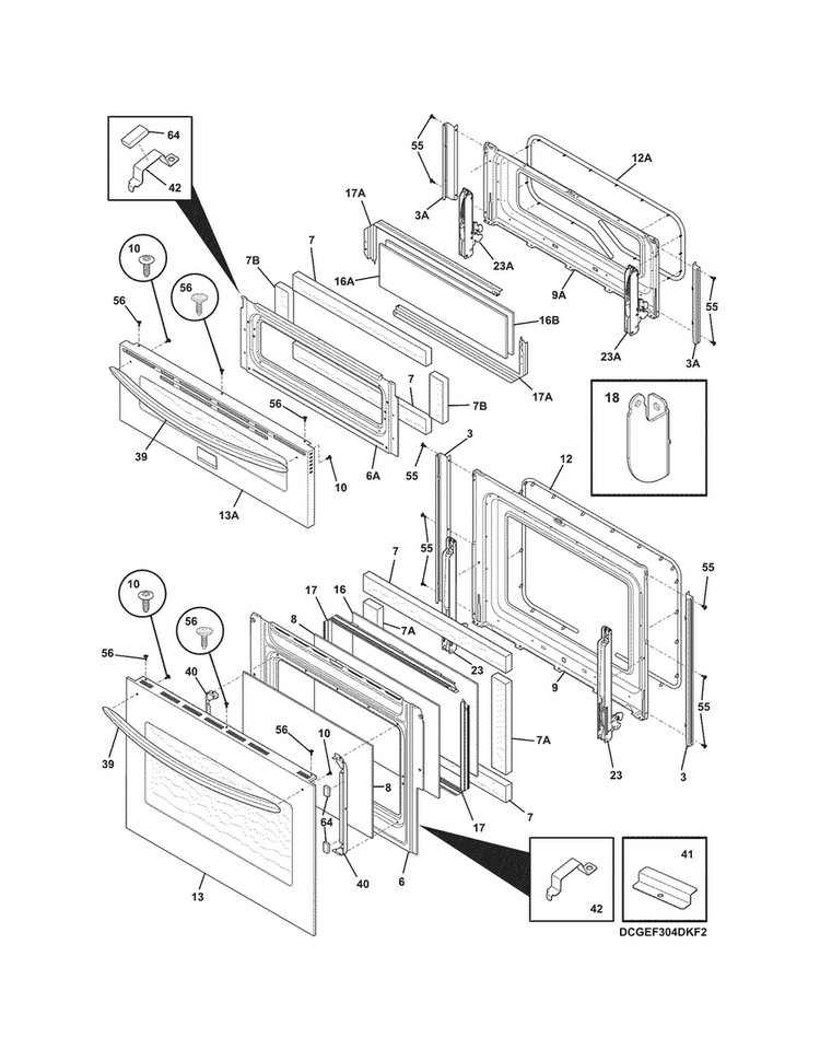 Doors Diagram and Parts List for CGEF304DKF4  Frigidaire Range