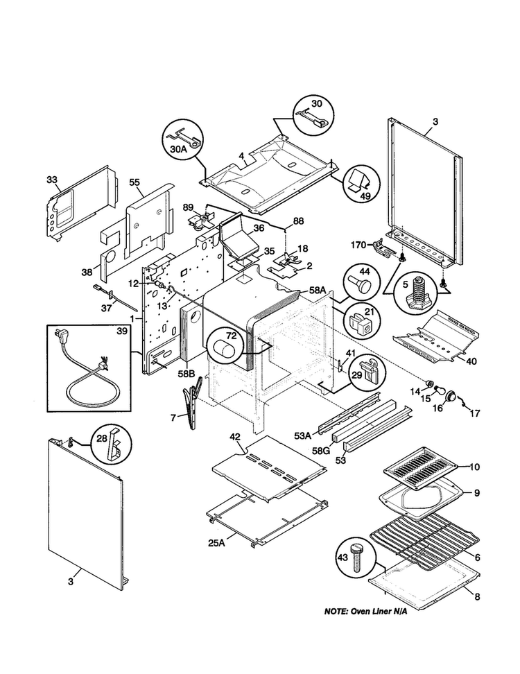 Body Diagram and Parts List for TGF375BHBB  Tappan Range