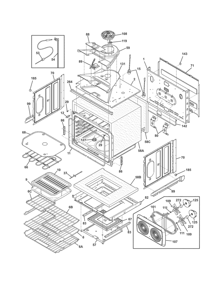 Upper Oven Diagram and Parts List for FPET3085PFC  Frigidaire Wall Oven