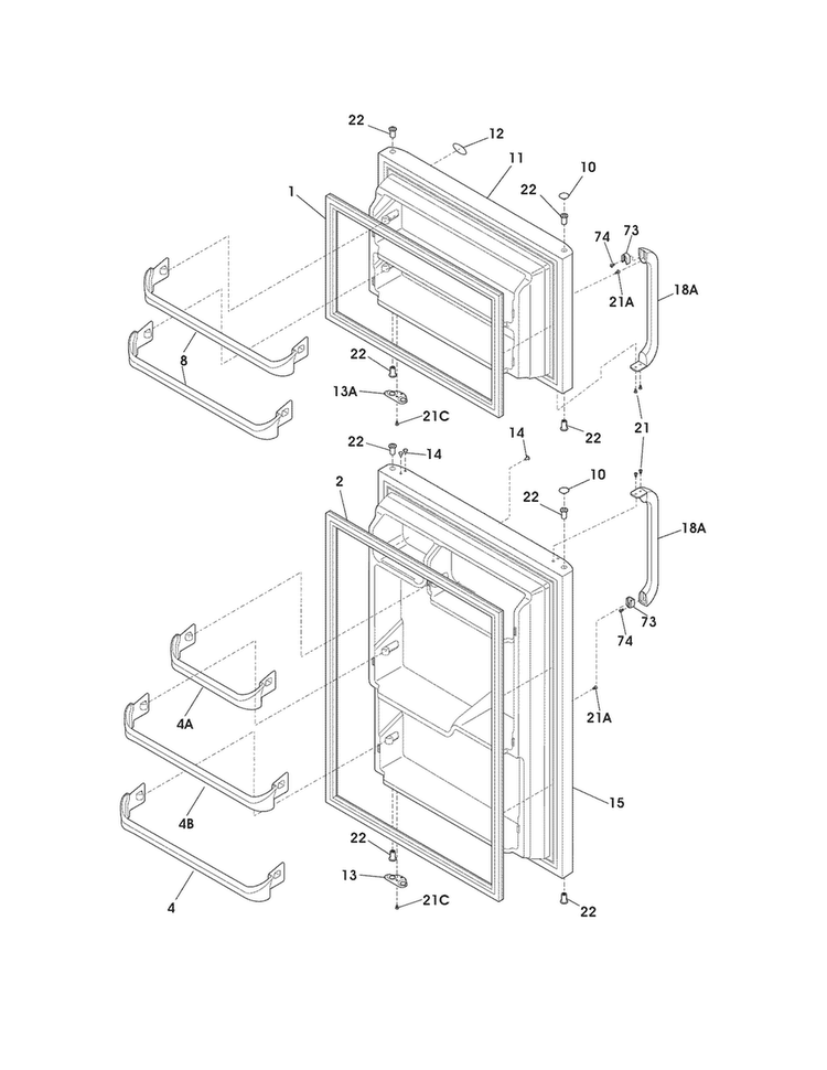 Doors Diagram and Parts List for LFHT1513LWD  Frigidaire Refrigerator