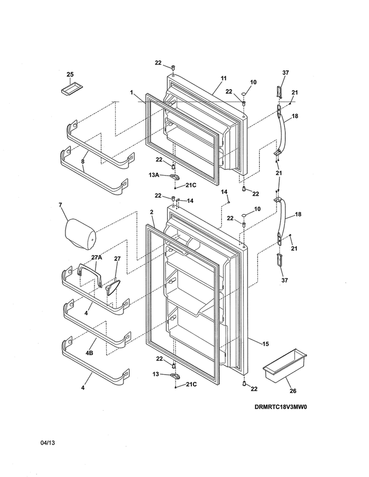 Door Diagram and Parts List for MRTC18V3MWZ  Uni Refrigerator