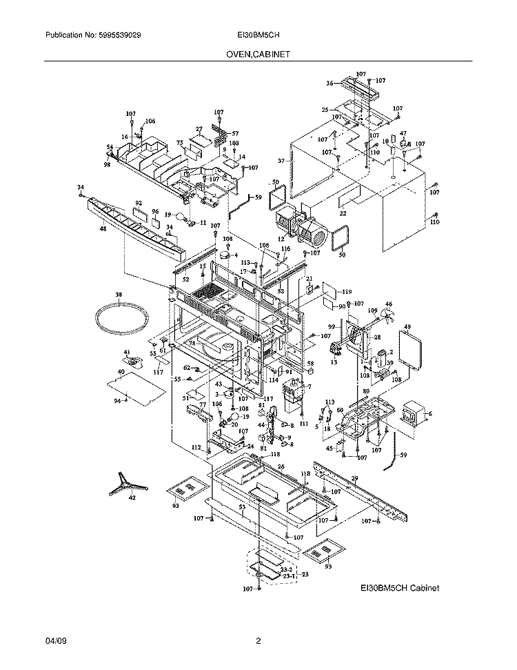 OVEN/CABINET Diagram and Parts List for EI30BM5CHBA  Electrolux Microwave