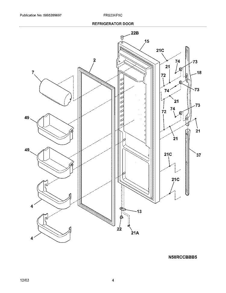REFRIGERATOR DOOR Diagram and Parts List for FRS23KF5CQ3  Frigidaire Refrigerator