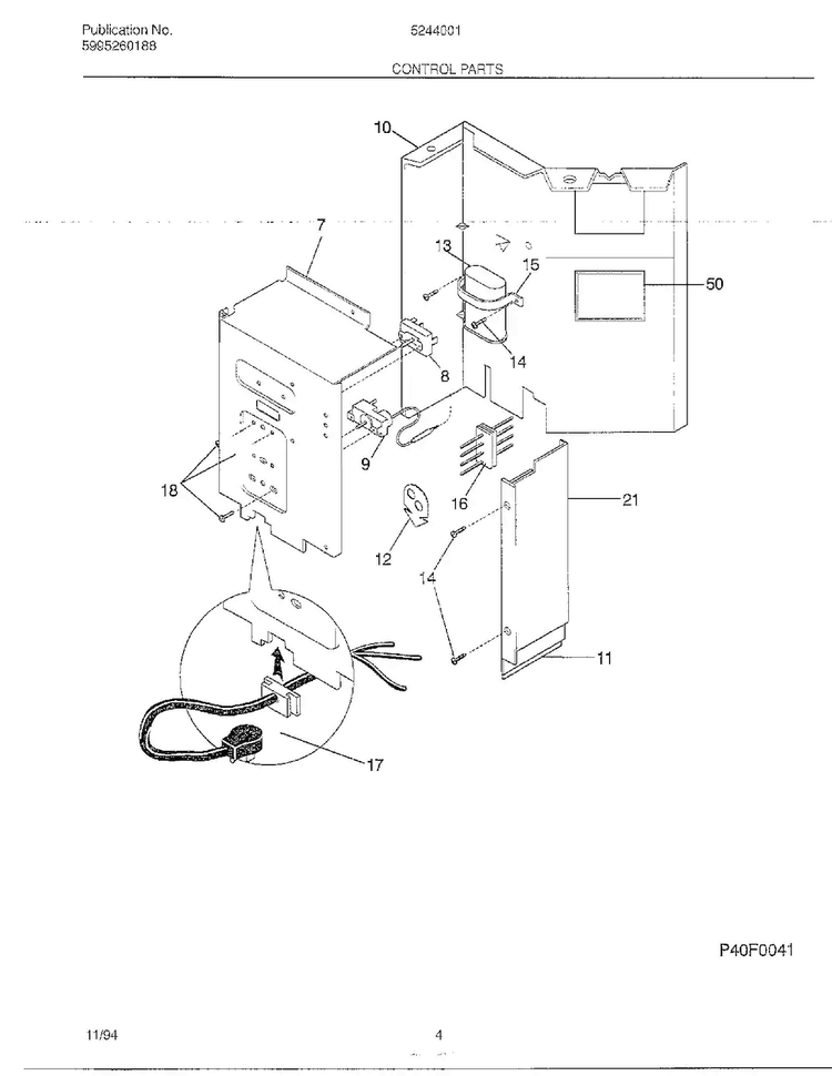 Control Parts Diagram and Parts List for 5244001A  Frigidaire Air Conditioner