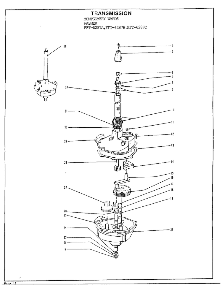 Transmission Diagram and Parts List for 6287C  Frigidaire Washer