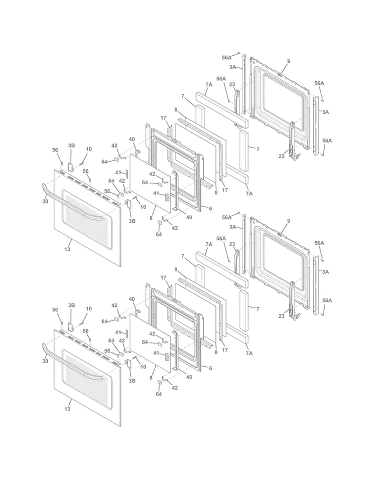 Doors Diagram and Parts List for FFET2725PSB  Frigidaire Wall Oven