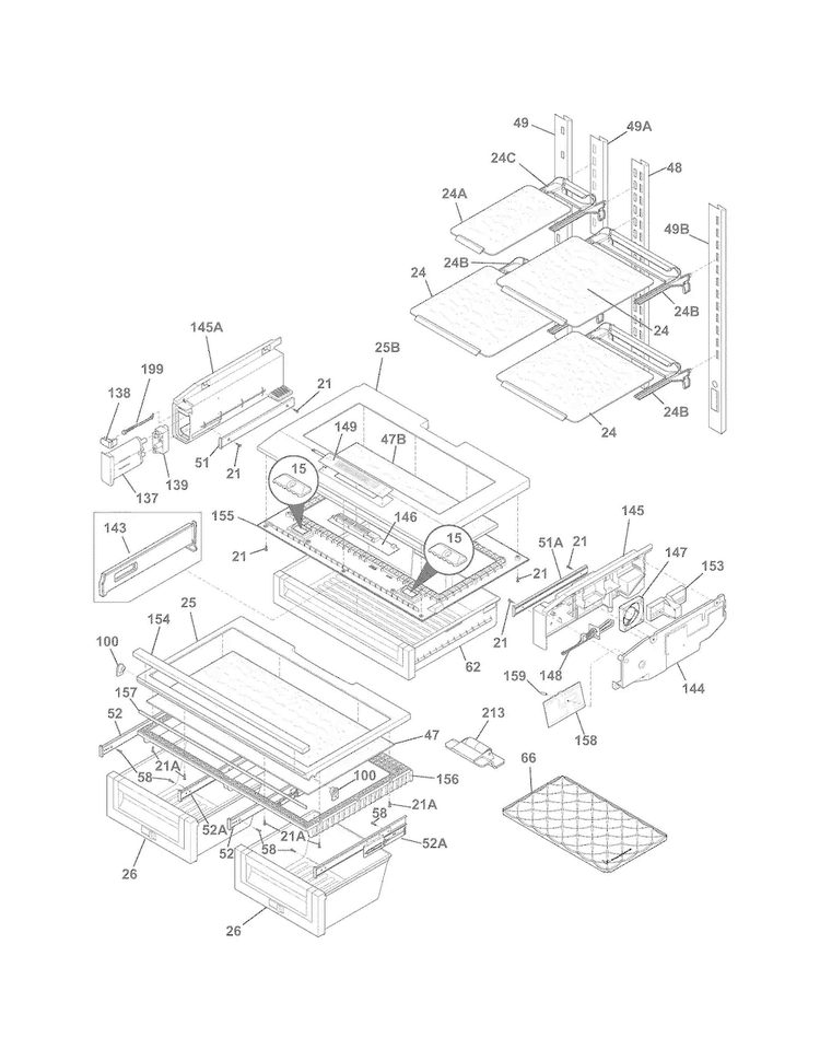 Shelves Diagram and Parts List for EW23BC85KS5  Electrolux Refrigerator