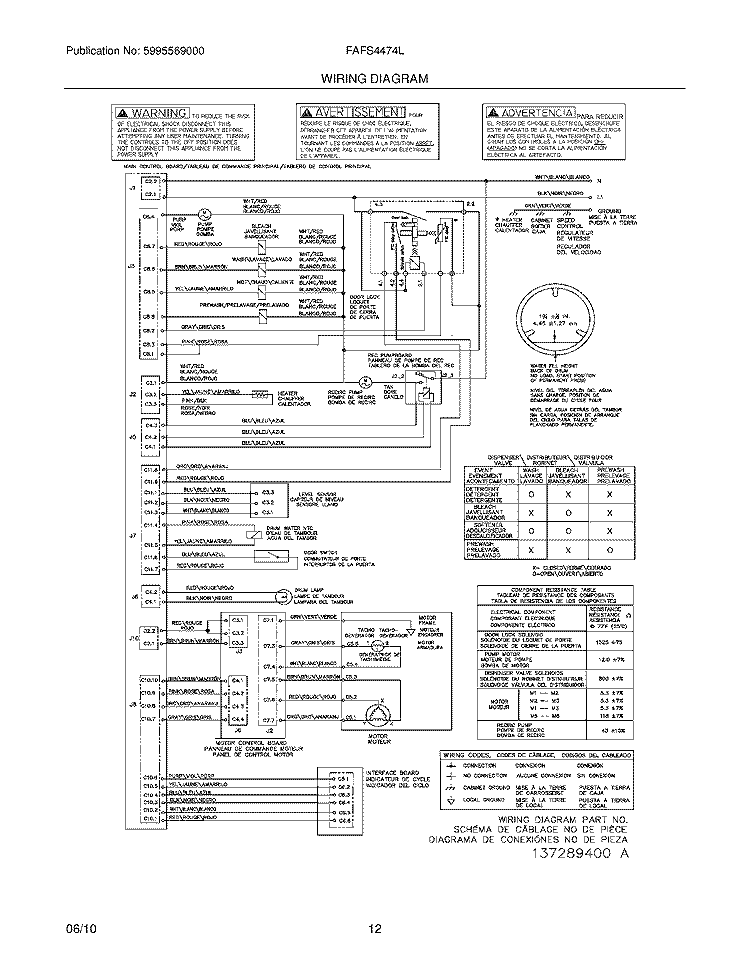 WIRING DIAGRAM Diagram and Parts List for FAFS4474LN0  Frigidaire Washer