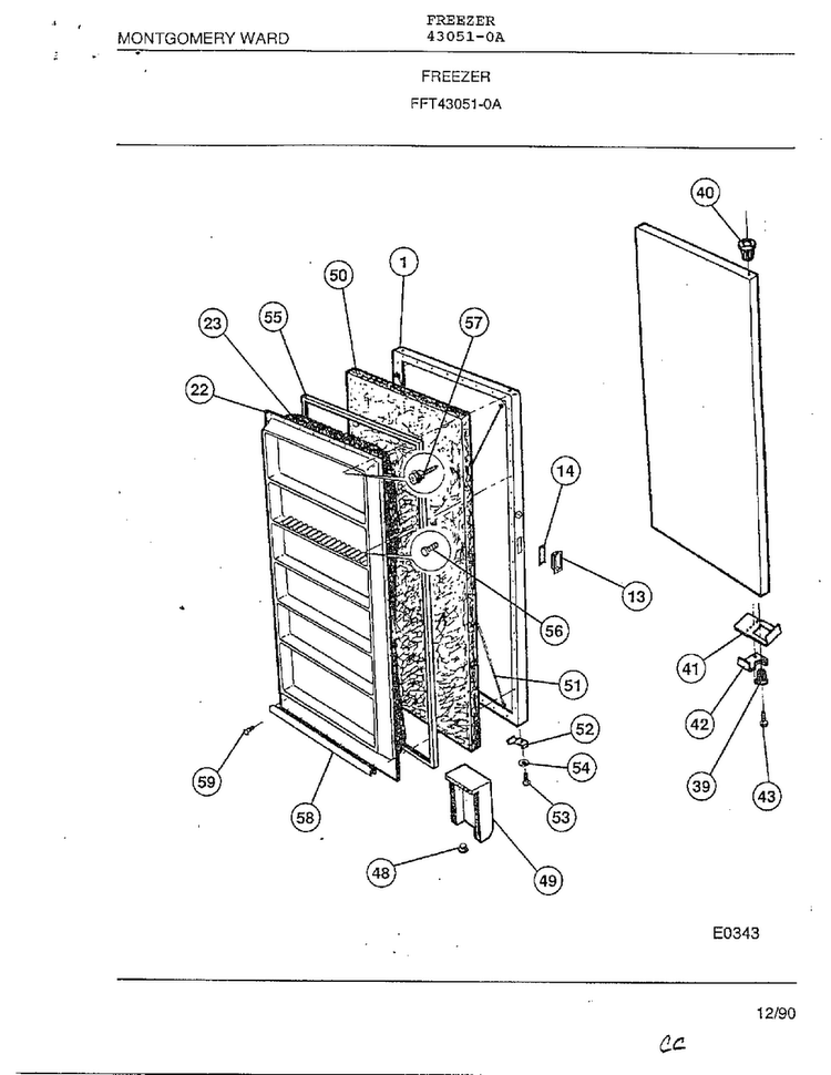 Freezer Diagram and Parts List for 43051-0A  Frigidaire Freezer