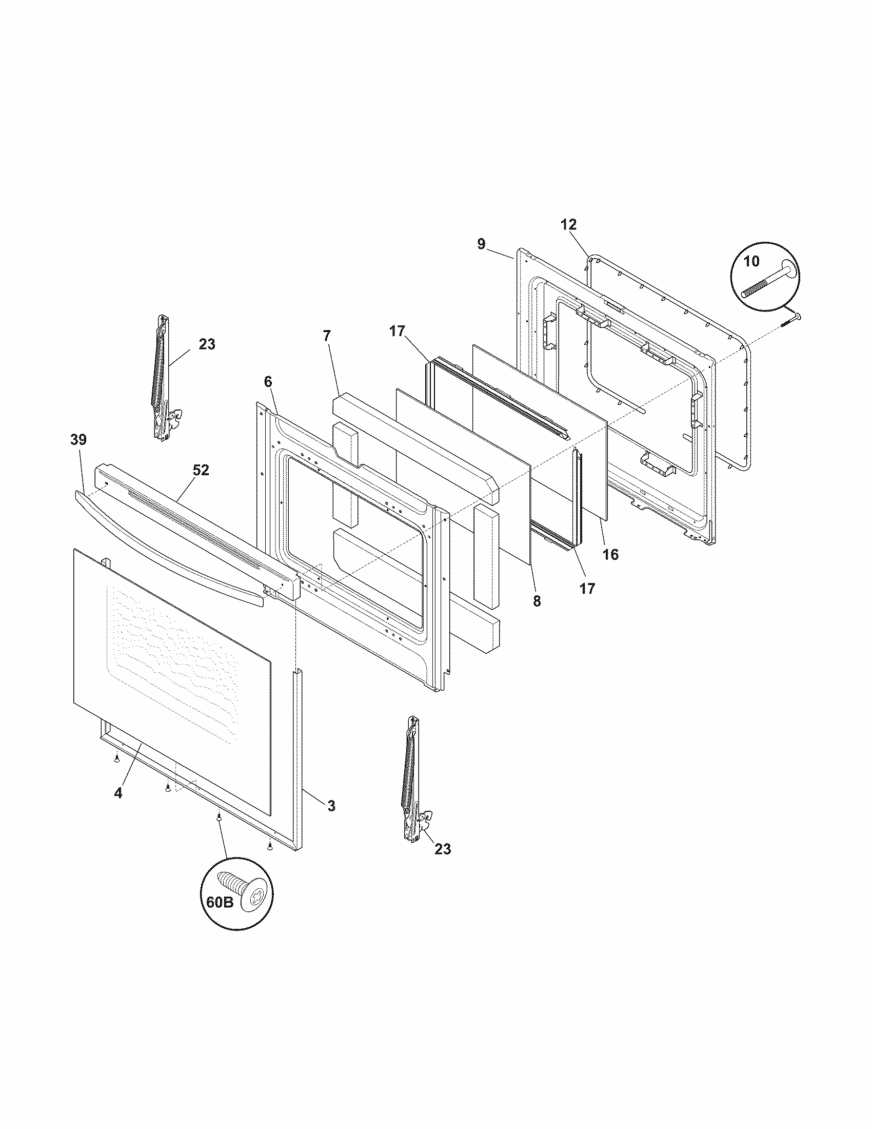Door Diagram and Parts List for 79092709015  Kenmore Range