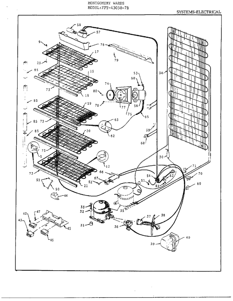 Electrical Systems Diagram and Parts List for 43058-7B  Frigidaire Freezer