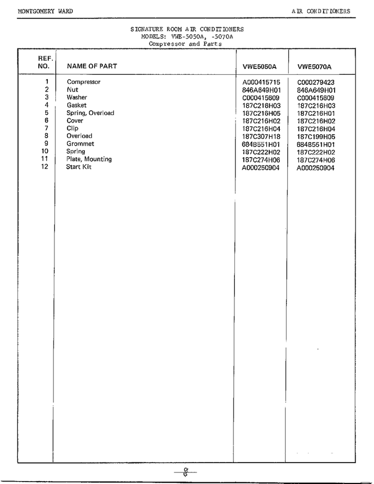 Compressor Page 2 Diagram and Parts List for 5070A  Frigidaire Air Conditioner