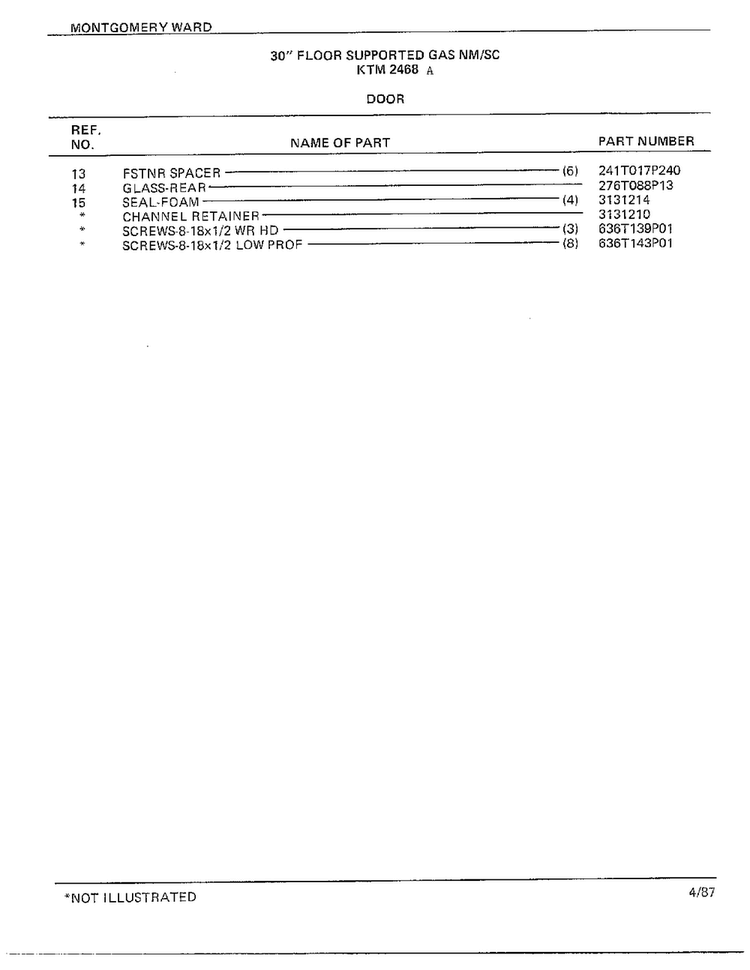 30" Floor/door Page 2 Diagram and Parts List for 2468A  Frigidaire Range