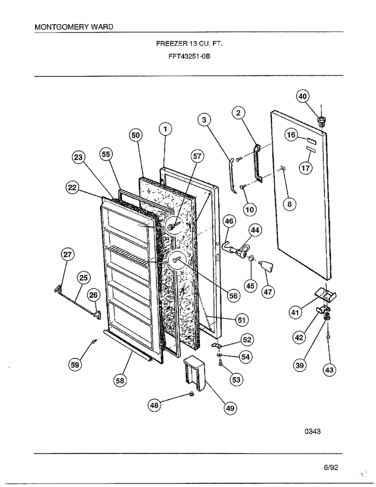 Freezer 13 Cubic Feet Diagram and Parts List for 43251-0B  Frigidaire Freezer