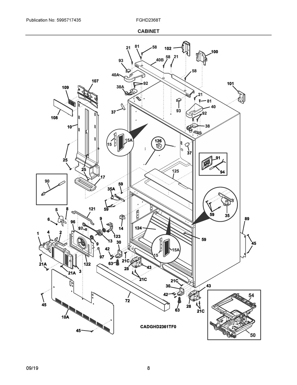 Cabinet Diagram and Parts List for FGHD2368TF7  Frigidaire Refrigerator