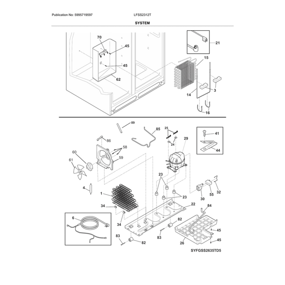 System Diagram and Parts List for LFSS2312TD3  Frigidaire Refrigerator