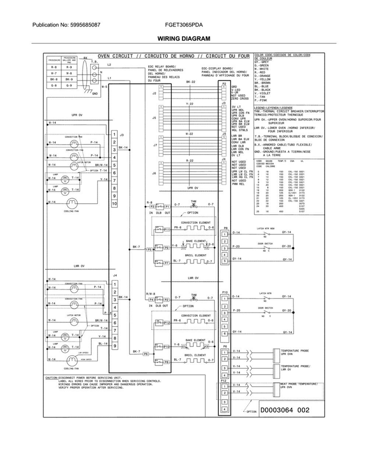 Wiring Diagram Diagram and Parts List for FGET3065PDA  Frigidaire Wall Oven