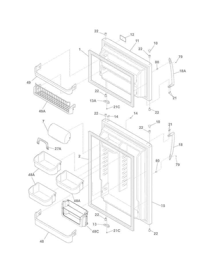 Doors Diagram and Parts List for FGHT2148PF0  Frigidaire Refrigerator