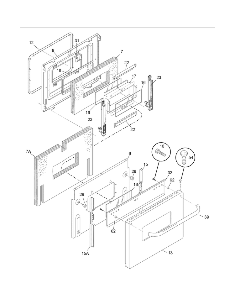 Door Diagram and Parts List for CFEF2425LSC  Frigidaire Range