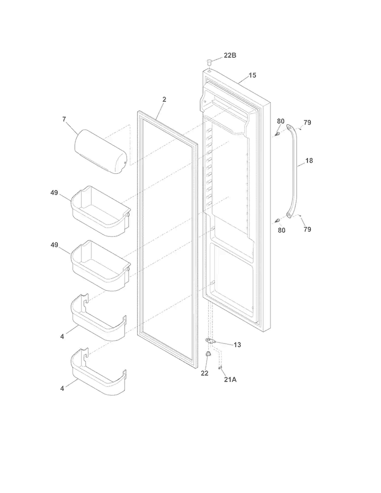 Refrigerator Doors Diagram and Parts List for FFHS2622MSR  Frigidaire Refrigerator
