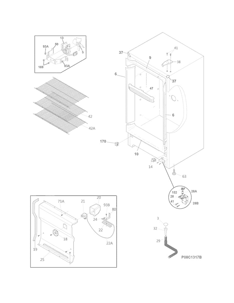Cabinet Diagram and Parts List for FFFU14F1RW2  Frigidaire Freezer