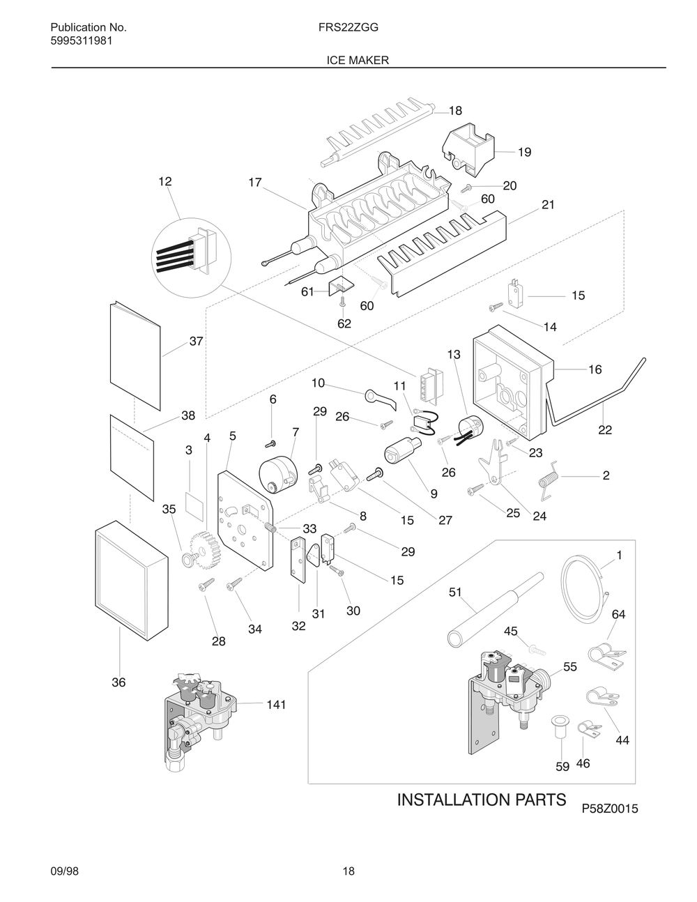 Ice Maker Diagram and Parts List for FRS22ZGGB3  Frigidaire Refrigerator