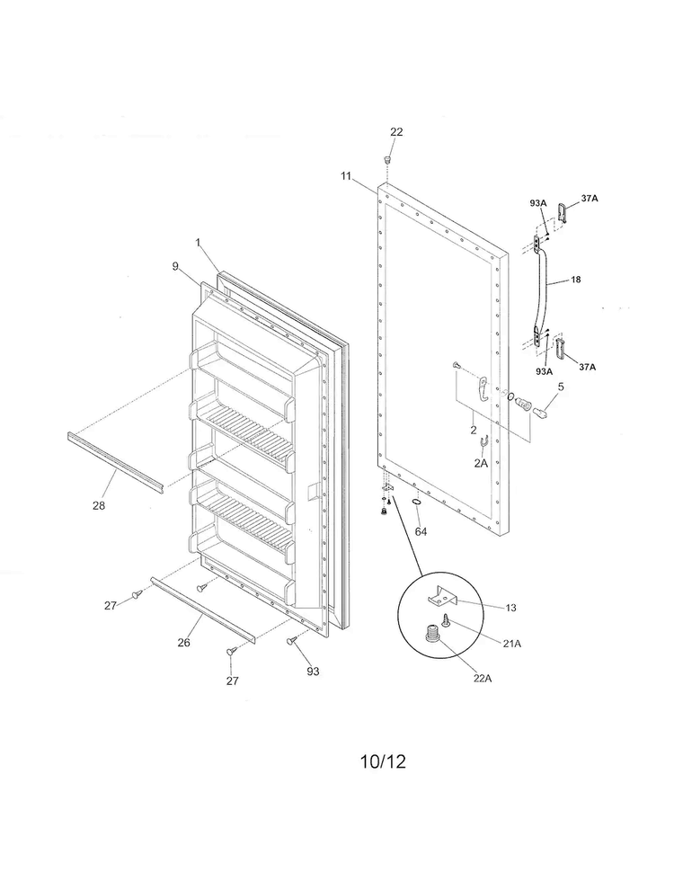 Door Diagram and Parts List for FFUH21F2NWA  Frigidaire Freezer