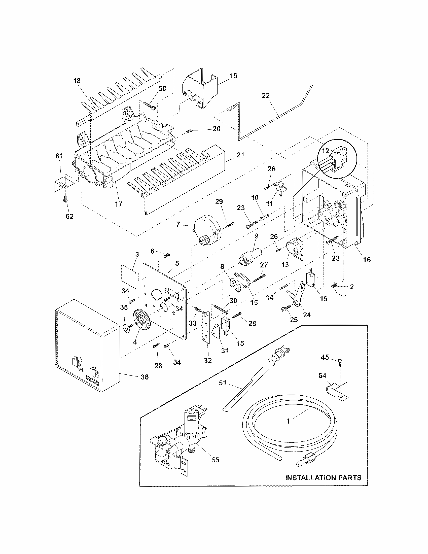 Ice Maker Diagram and Parts List for 25378882016  Kenmore Refrigerator