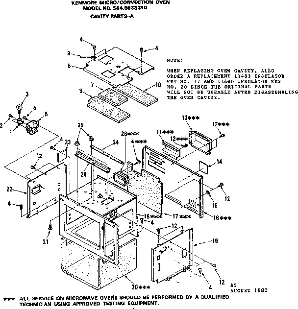 Convection Oven/cavity Parts-a Diagram and Parts List for 5648938310  Kenmore Microwave