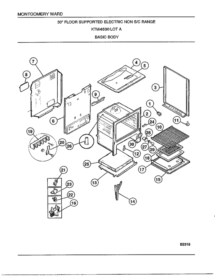 30" Range/basic Body Diagram and Parts List for 4530A  Frigidaire Range