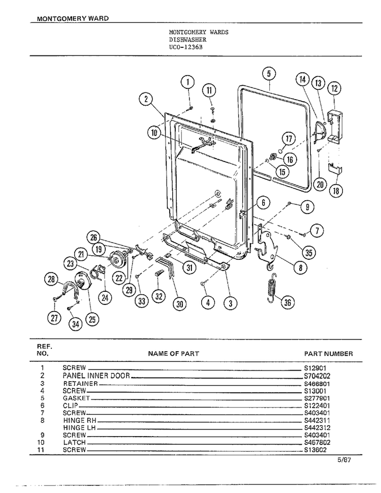Dishwasher Page 6 Diagram and Parts List for 1236B  Frigidaire Dishwasher