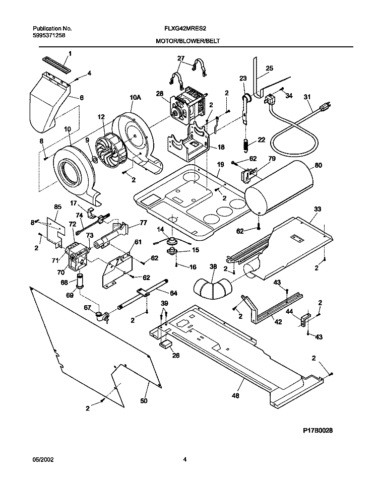 DRY MTR, BELT Diagram and Parts List for FLXG42MRES2  Frigidaire Washer Dryer Combo