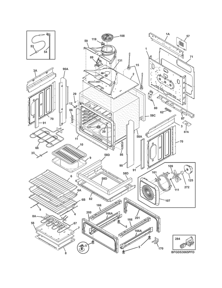 Body Diagram and Parts List for FGDS3065PFD  Frigidaire Range