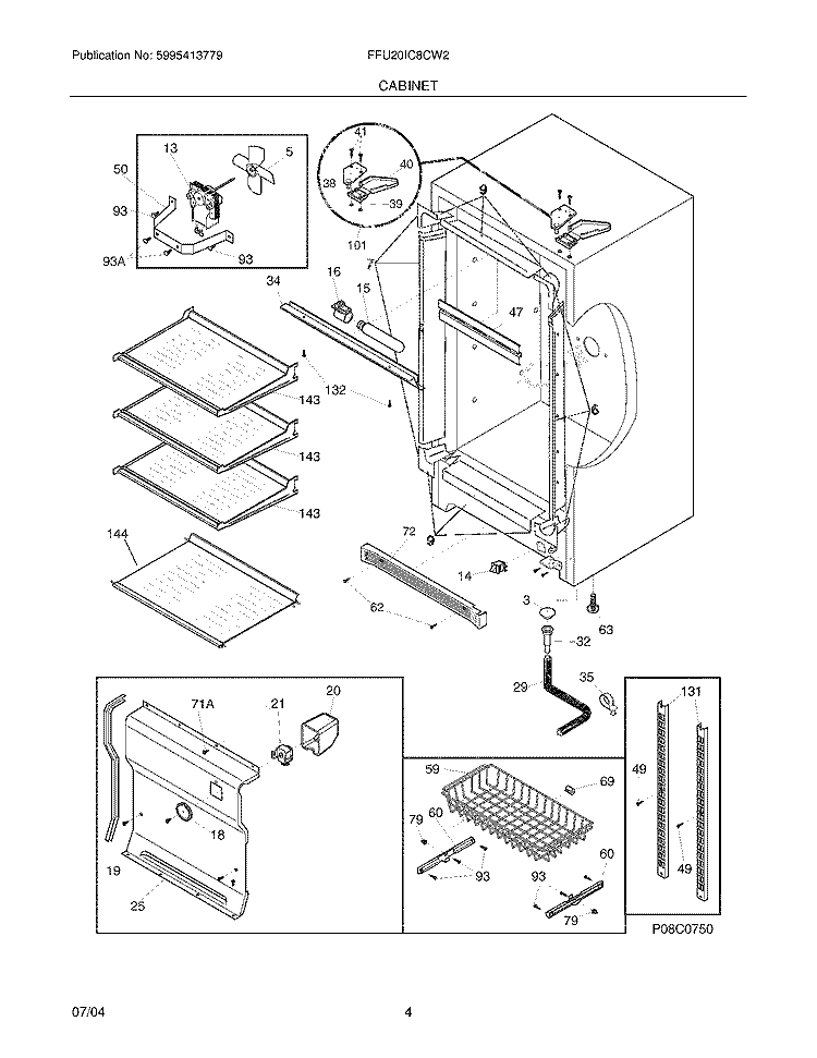 CABINET Diagram and Parts List for FFU20IC8CW2  Frigidaire Freezer