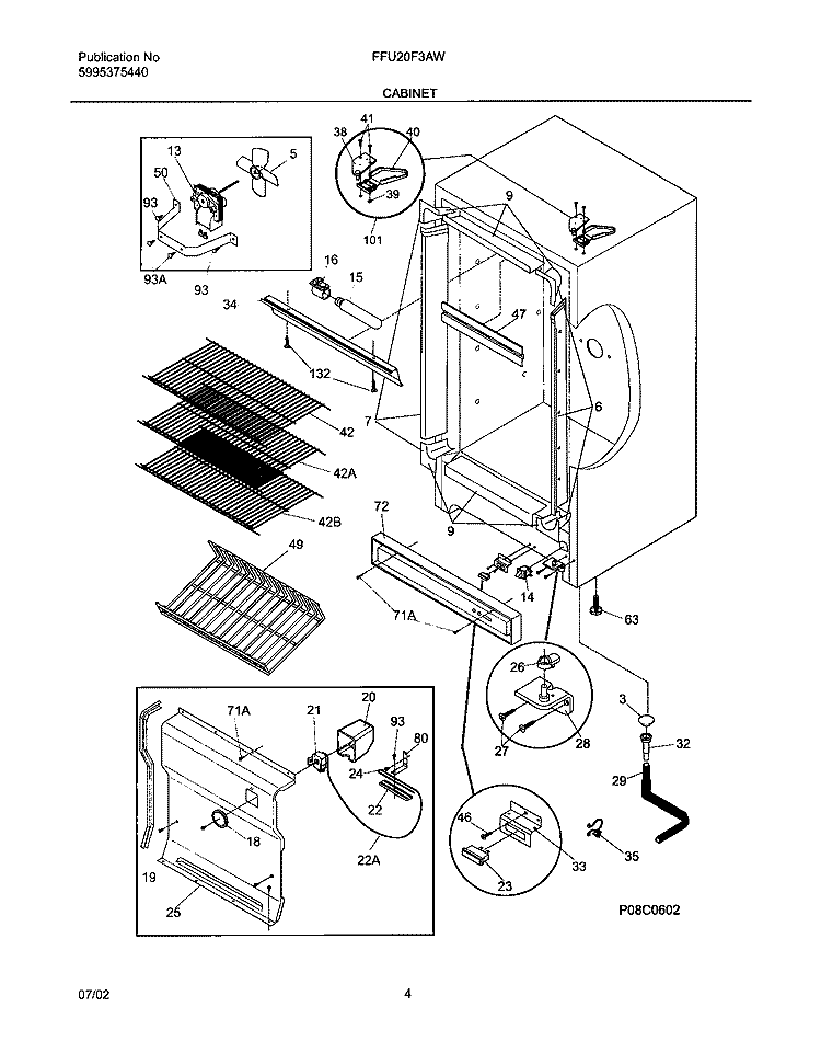 CABINET Diagram and Parts List for FFU20F3AW4  Frigidaire Freezer
