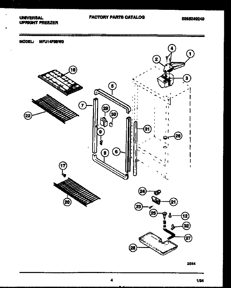 CABINET PARTS Diagram and Parts List for MFU14F3BW0  Frigidaire Freezer