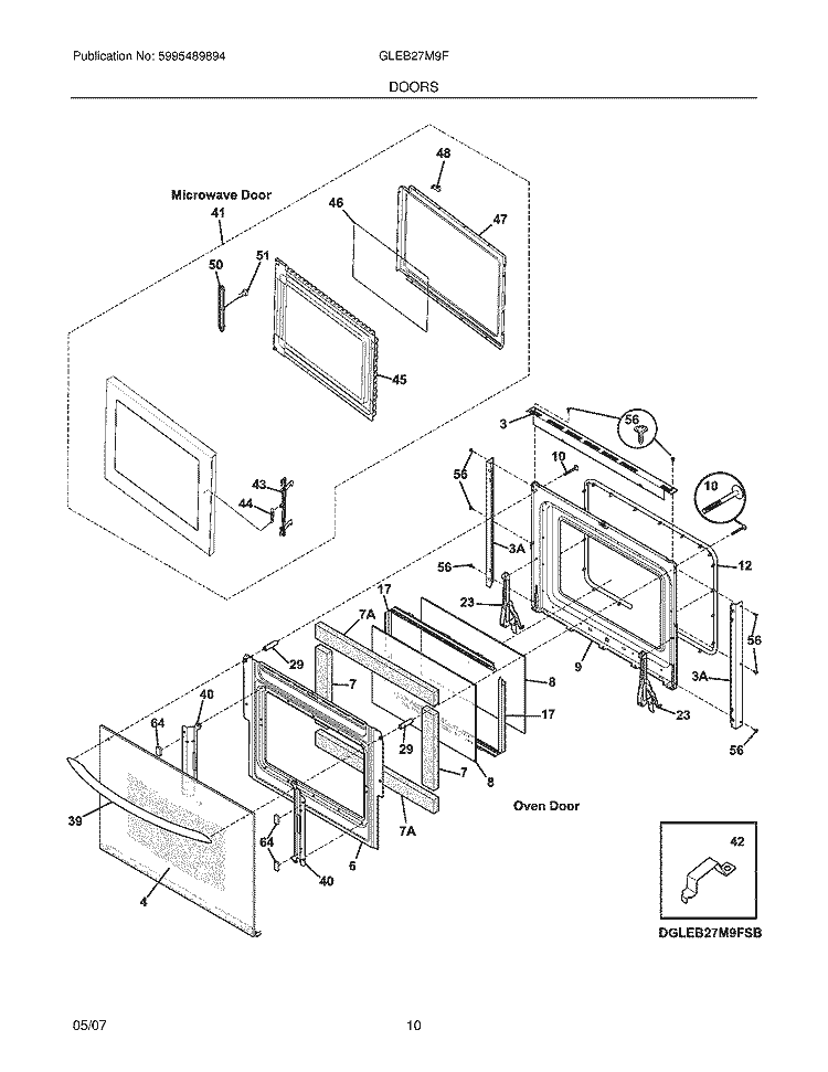 DOORS Diagram and Parts List for GLEB27M9FQB  Frigidaire Microwave Oven Combo