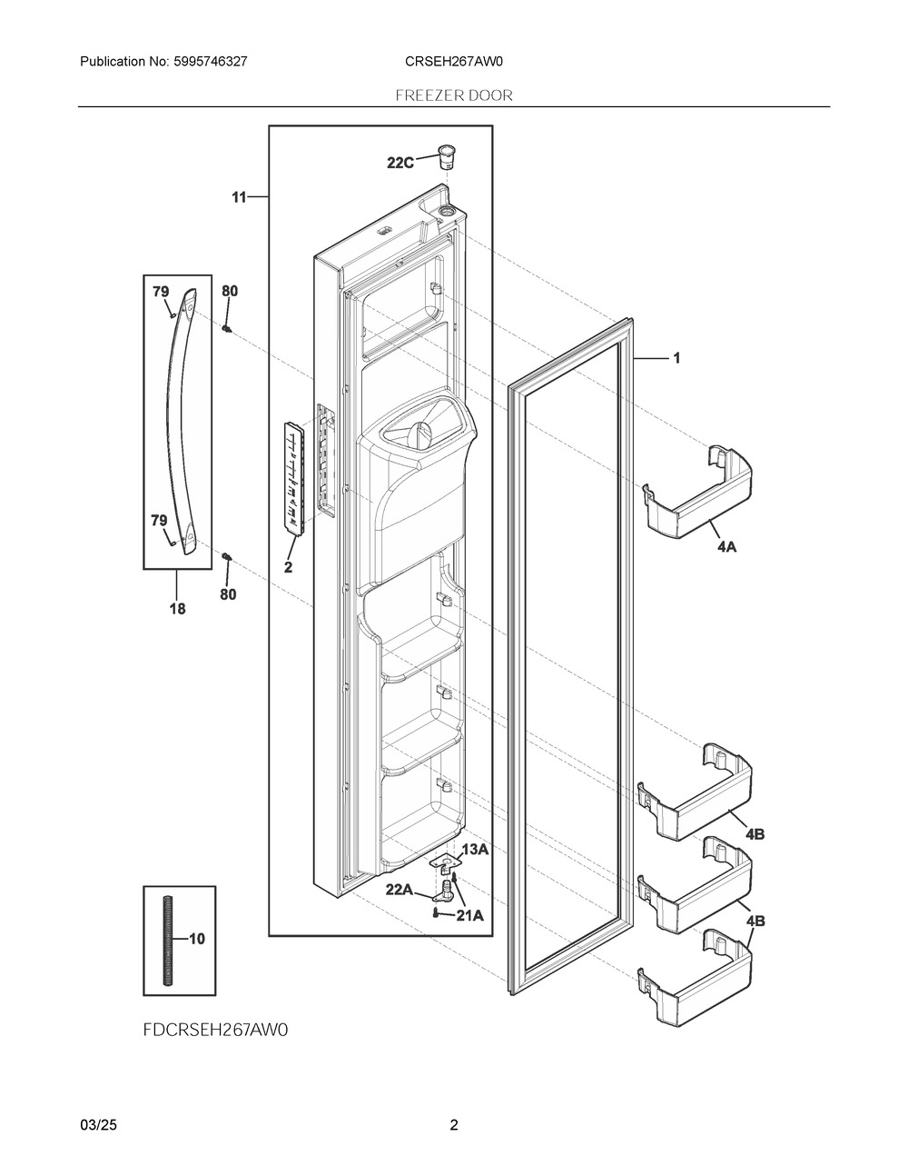 Freezer Door Diagram and Parts List for CRSEH267AW0  Frigidaire Refrigerator