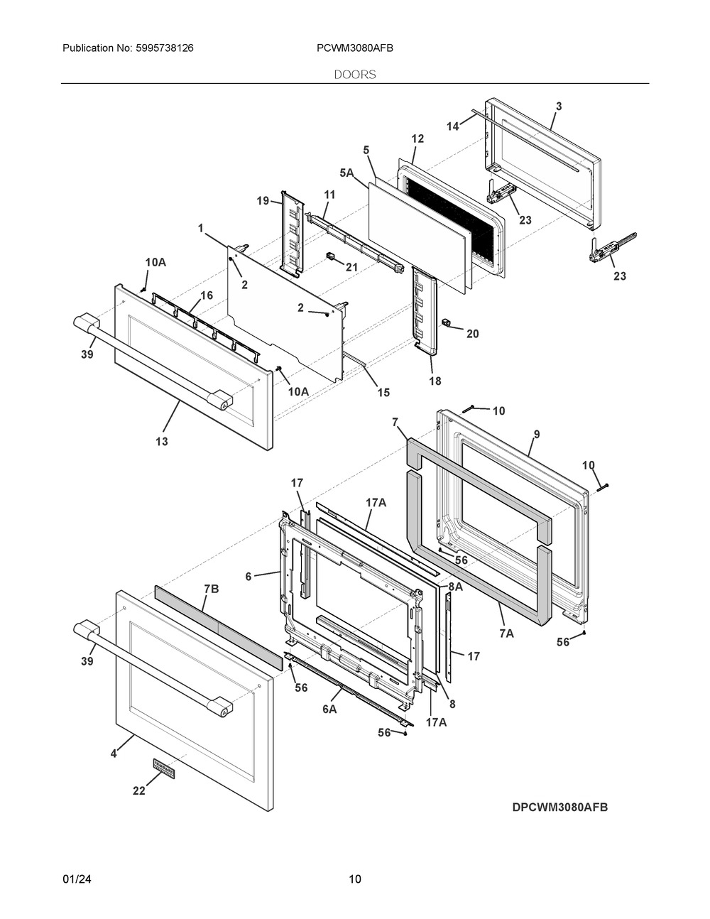 Doors Diagram and Parts List for PCWM3080AFB  Frigidaire Microwave Oven Combo