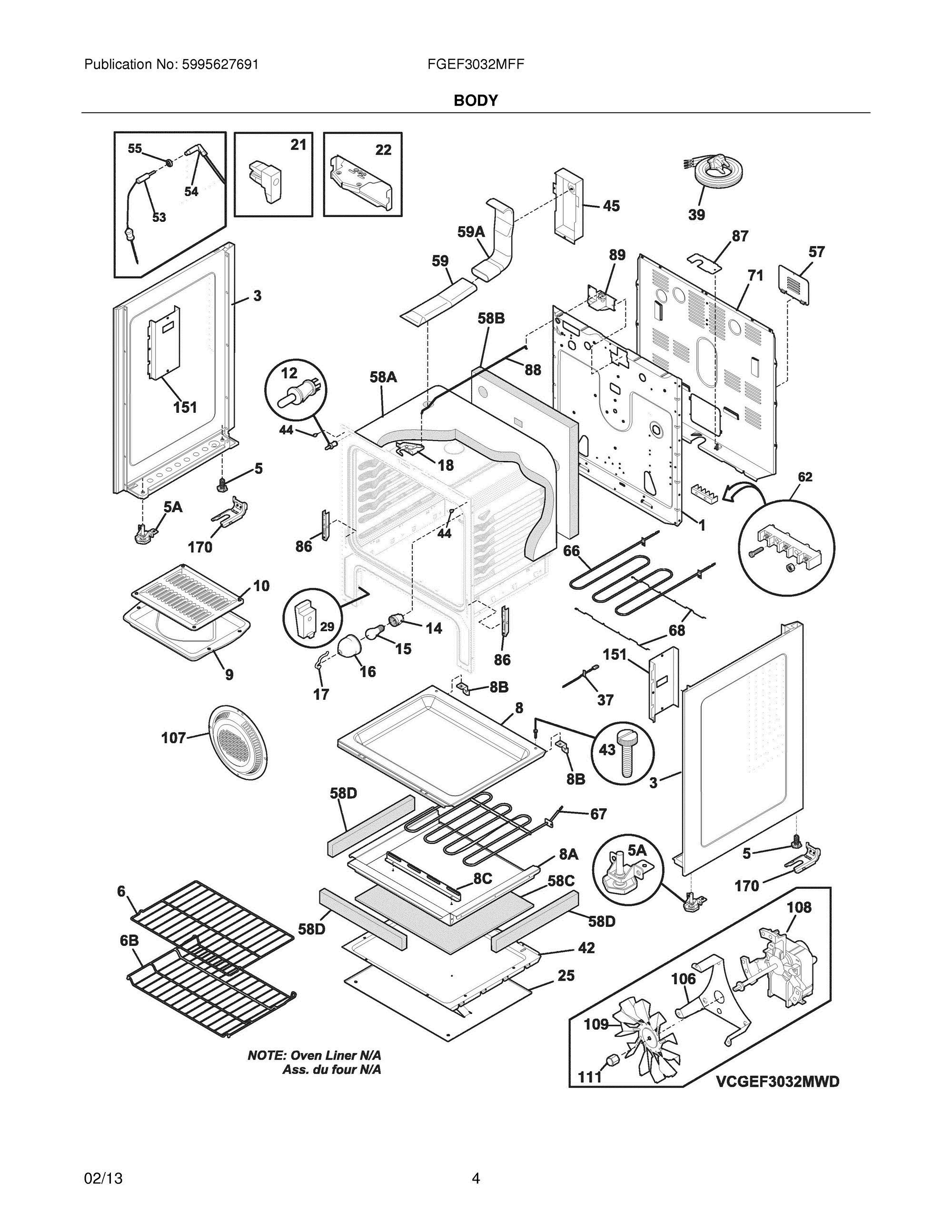 05 - BODY Diagram and Parts List for FGEF3032MFF  Frigidaire Range