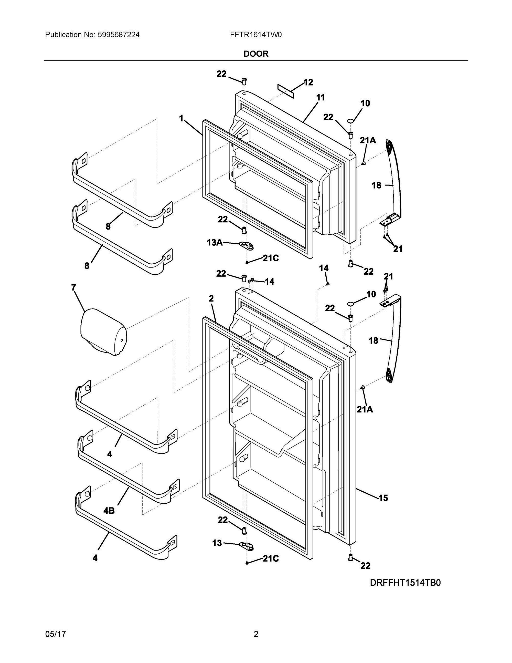 02 - DOOR Diagram and Parts List for FFTR1614TW0  Frigidaire Refrigerator